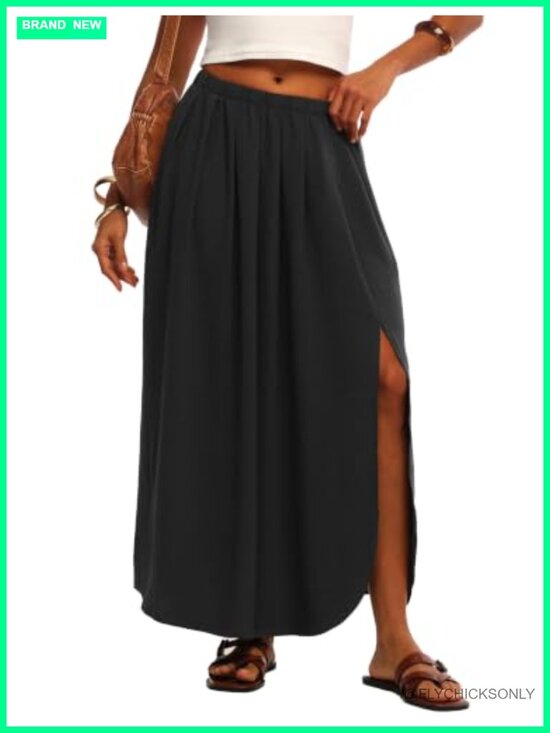 Dresses & Skirts - High Waisted Flowy Maxi Skirt with Side Slit